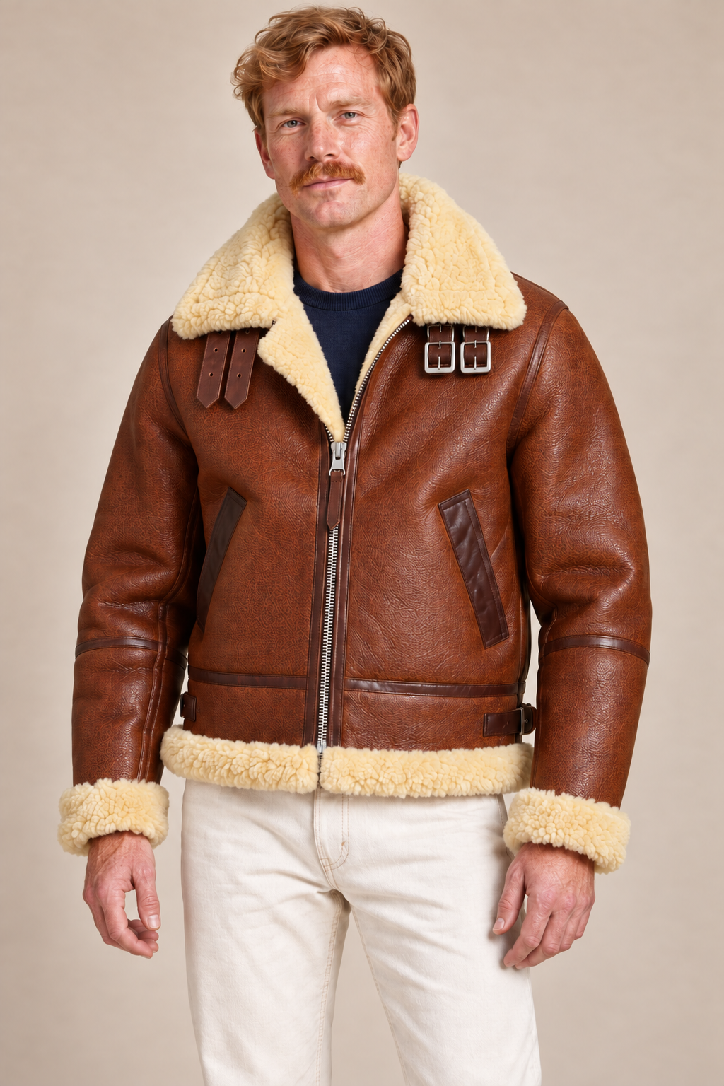 Men’s Genuine Sheepskin Shearling Aviator Jacket