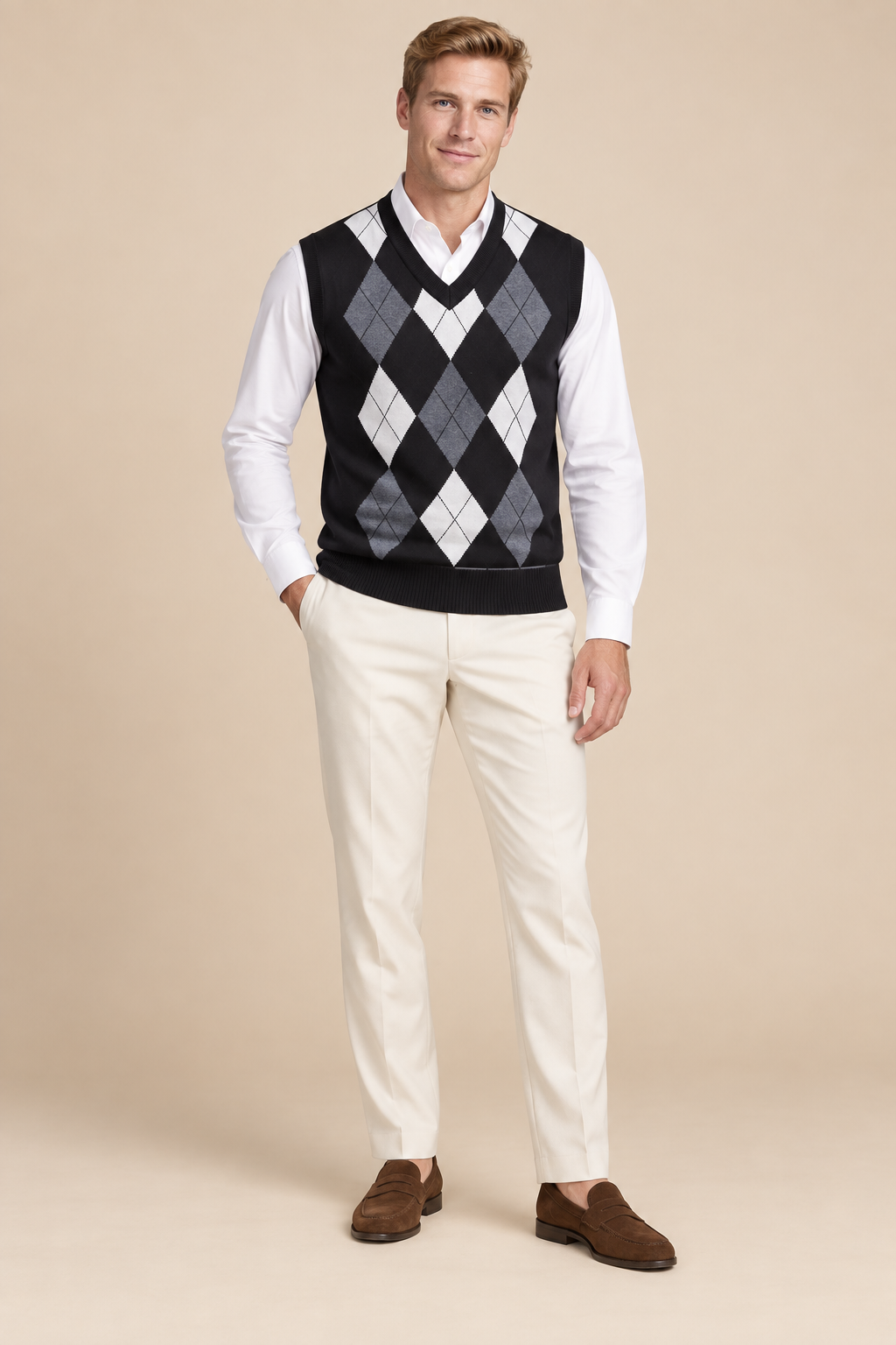 Men’s Argyle Knit V-Neck Tank Top