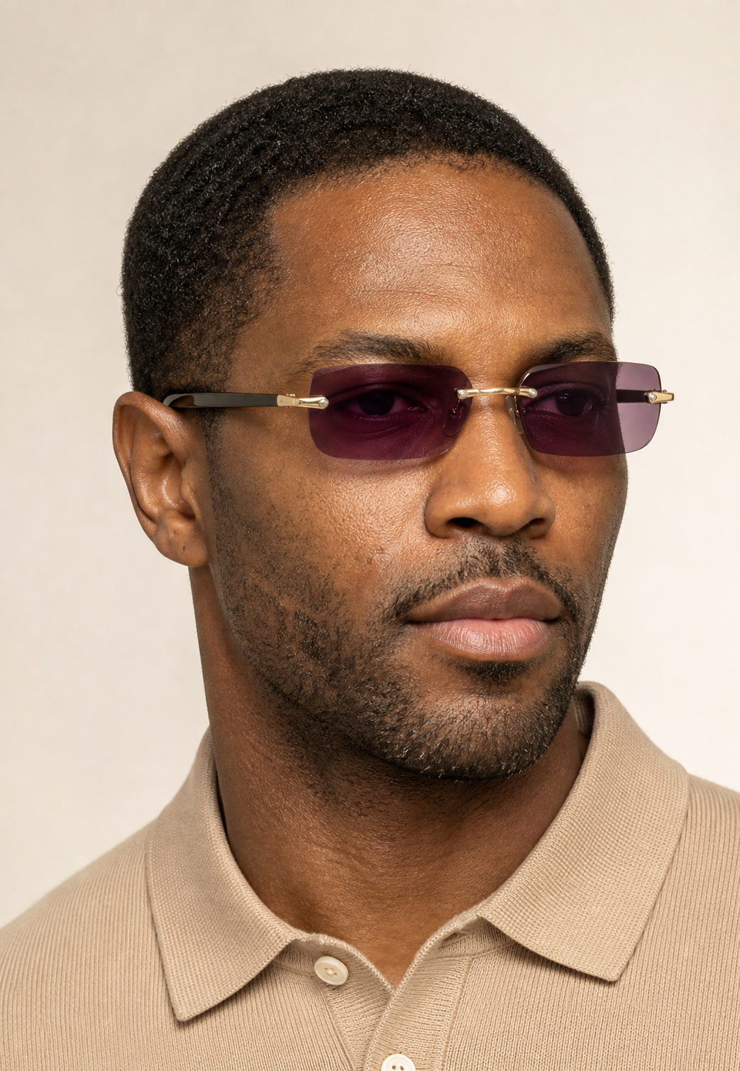 Men's Rimless Sunglasses with Geometric Lenses