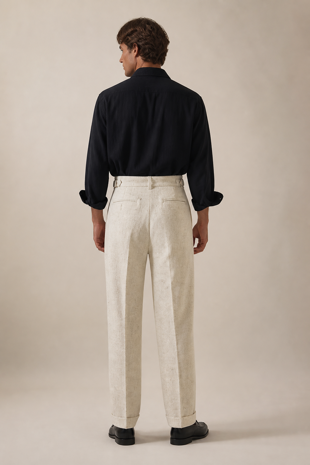 Men's High Waisted Pleated Trousers with Straight Leg