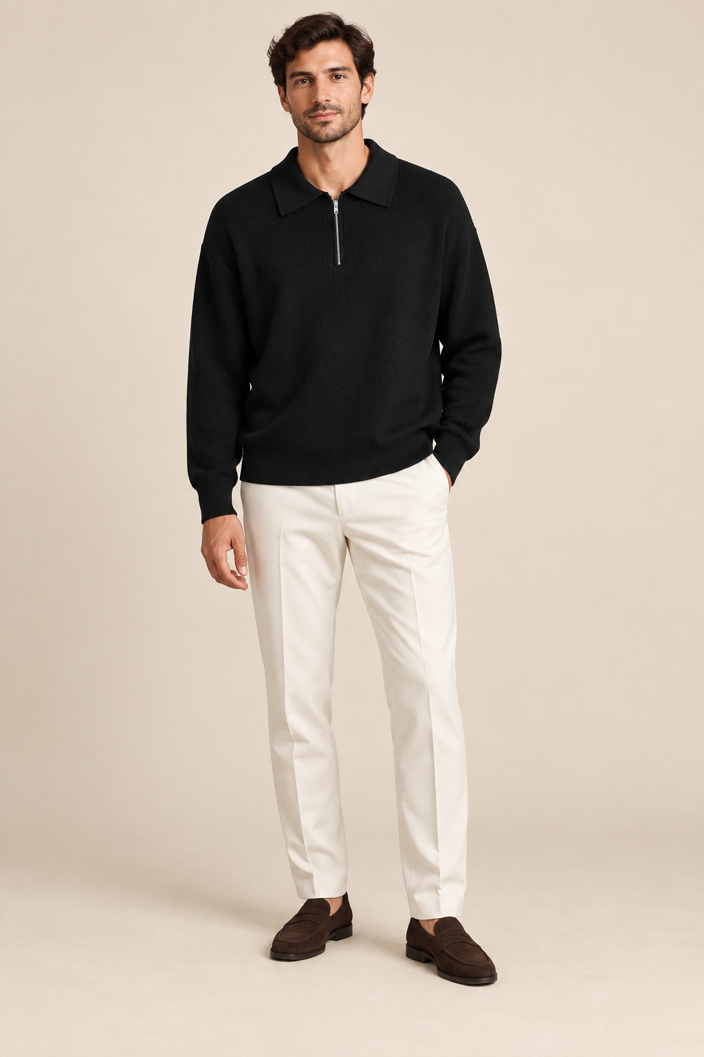 Men’s Half-Zip Knit Jumper with Polo Collar