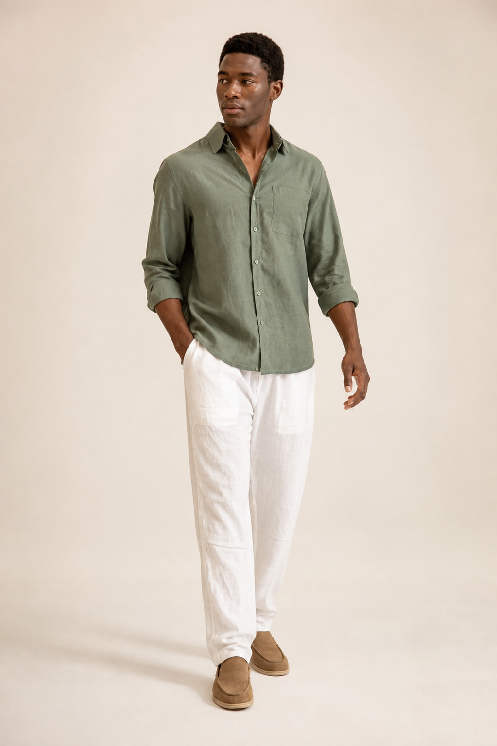 Men's Co-ord Set with Long Sleeve Shirt and Drawstring Trousers