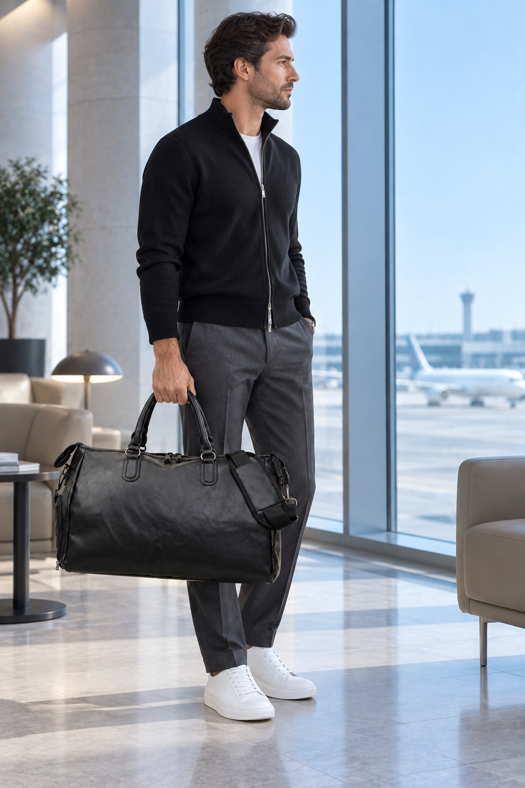 Men's Gym Duffle Bag with Shoe Compartment - Black