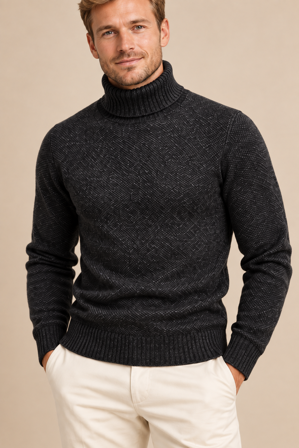 Men’s Textured Knit Roll-Neck Jumper