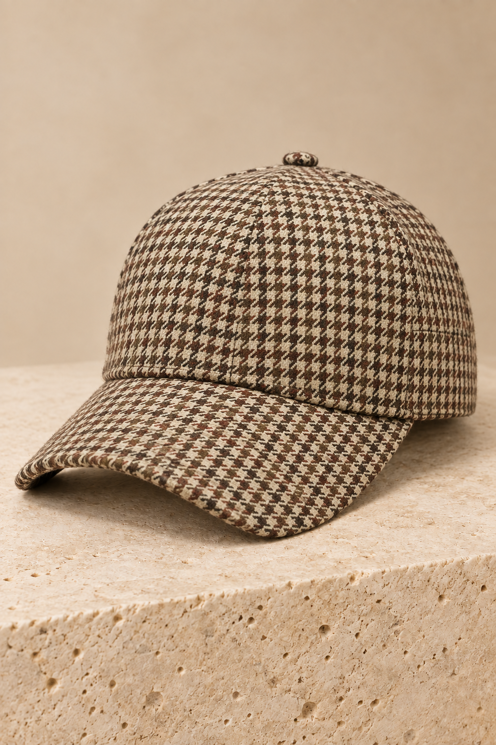 Men’s Houndstooth Check Baseball Cap with Curved Brim