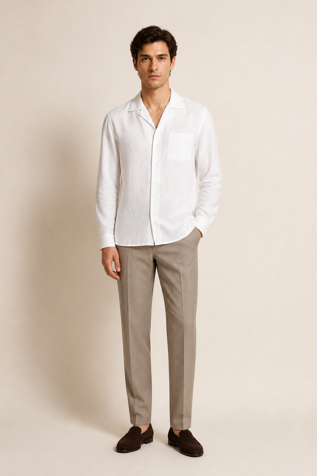 Men's Long Sleeve Shirt with Open Collar in Relaxed Fit