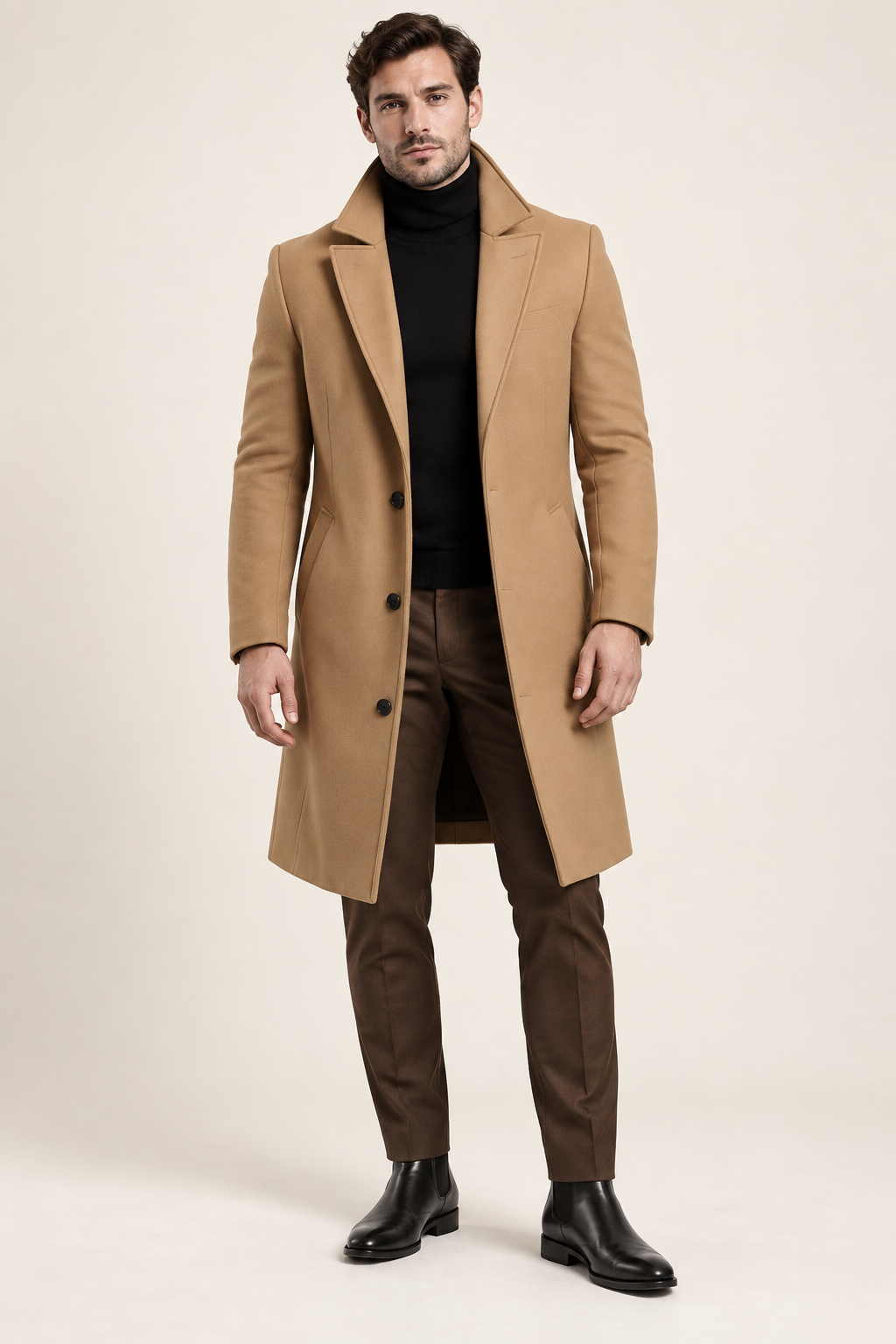 Men's Single-Breasted Overcoat with Notch Lapels