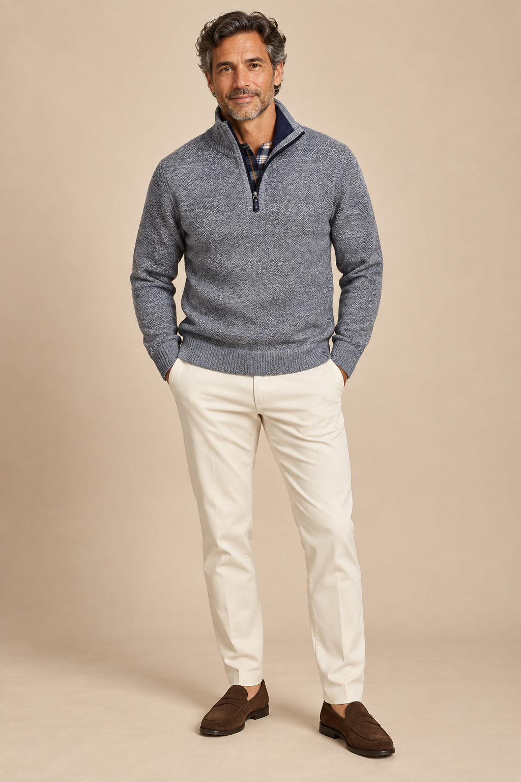 Men’s Textured Knit Half-Zip Jumper with High Collar