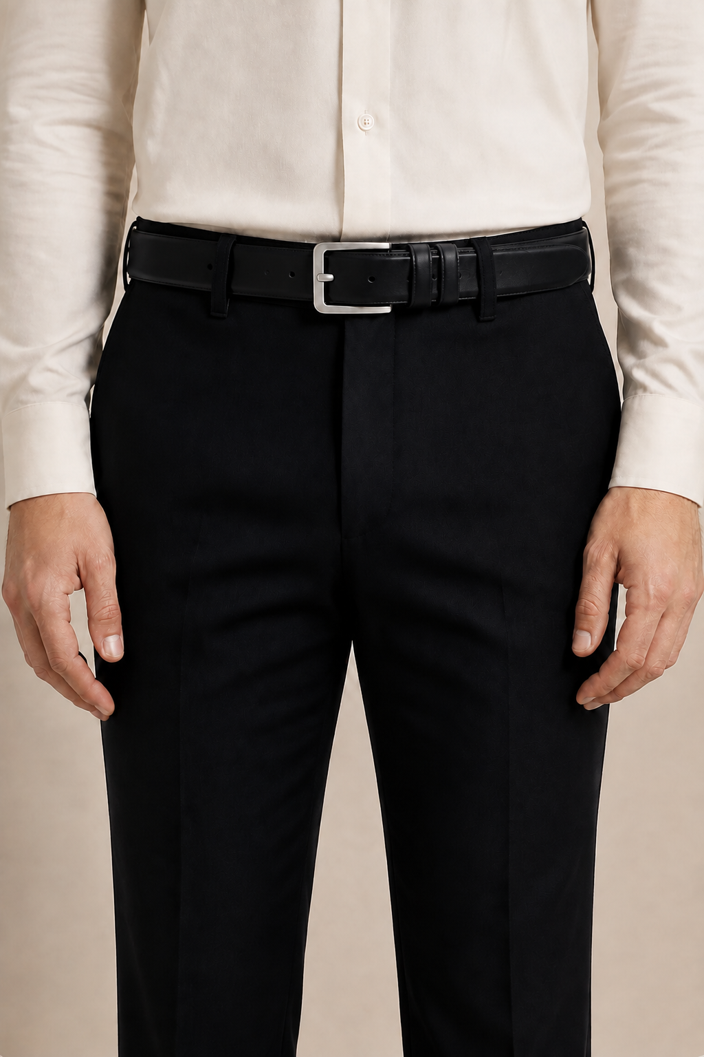 Men's Formal Belt with Metal Buckle and Tapered Tip