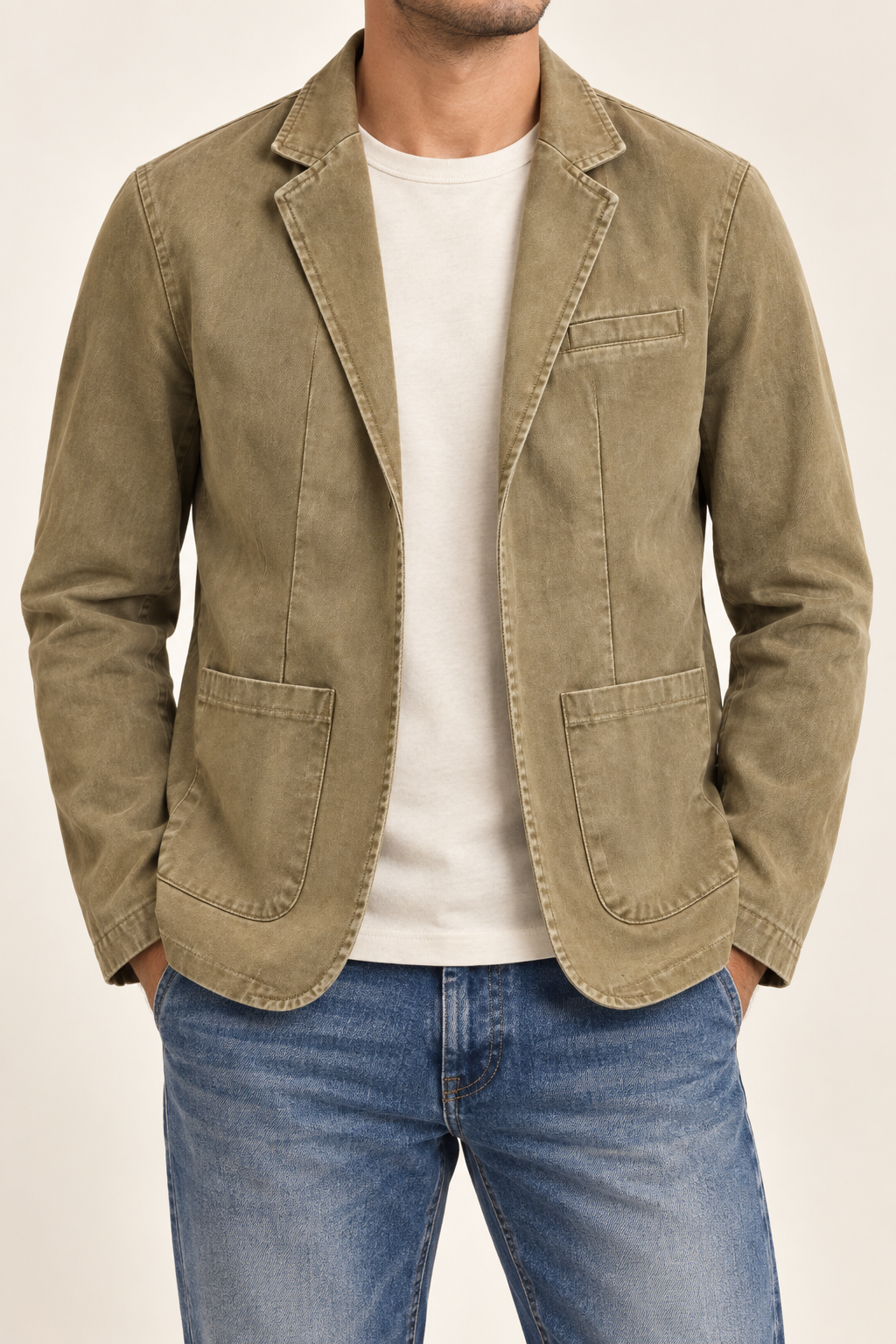 Men's Single-Breasted Blazer with Patch Pockets