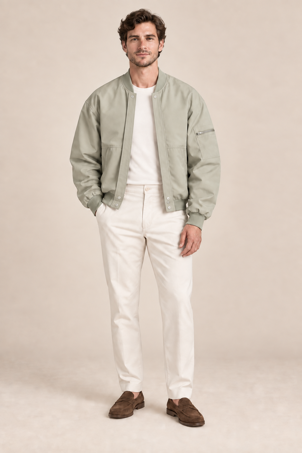 Men’s Zip-Up Bomber Jacket with Zipped Sleeve Pocket