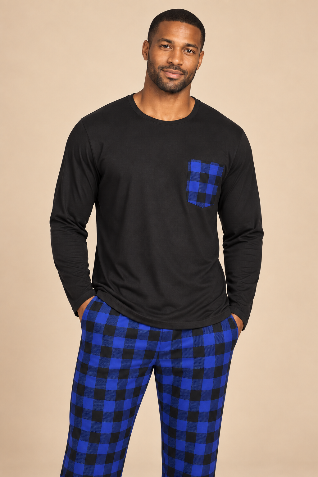 Men’s Checked Winter Pyjama Set with Long-Sleeve Top and Trousers