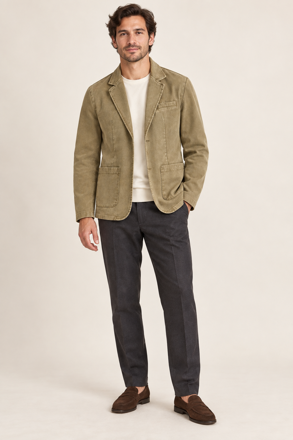 Men's Single-Breasted Blazer with Patch Pockets