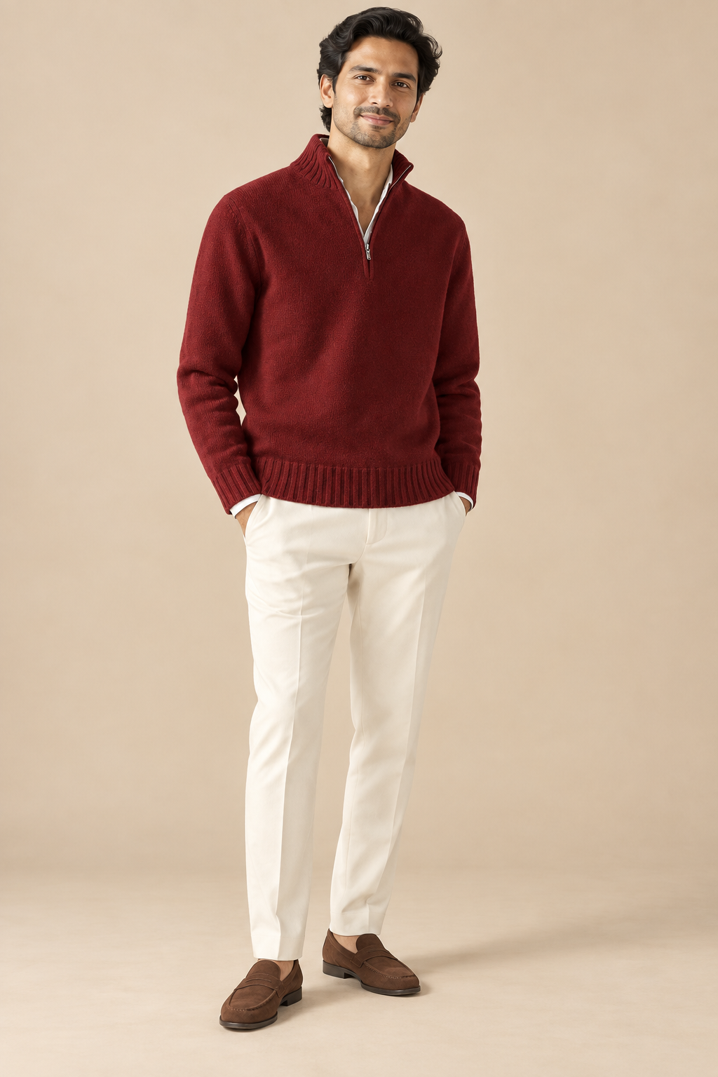 Men’s Half-Zip Knitted Jumper with Stand Collar
