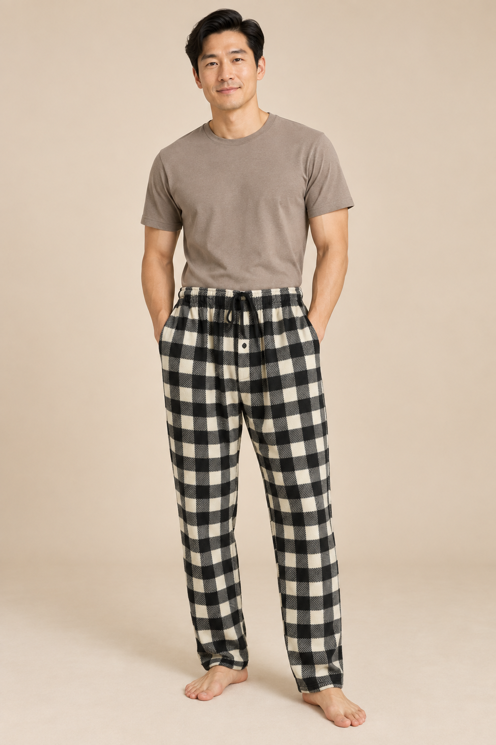 Men’s Plaid Fleece Pyjama Bottoms with Drawstring Waist