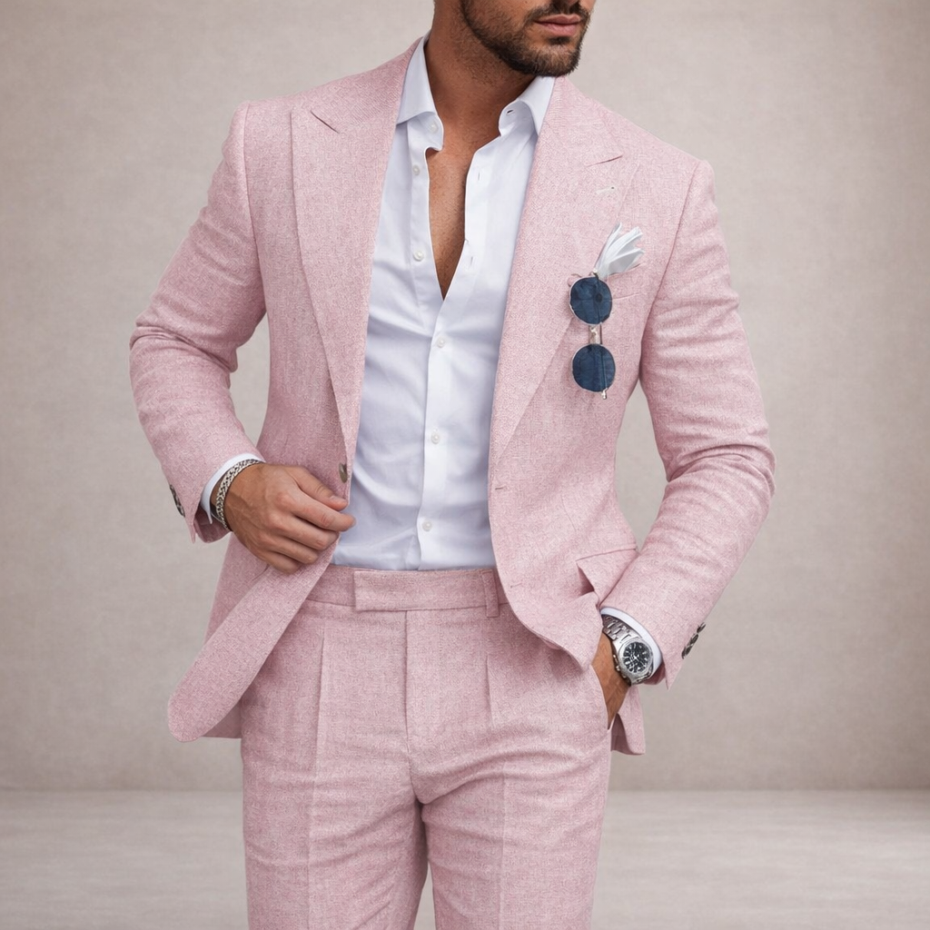 A light and breathable outfit for weddings and the beach – a two-piece linen suit for men