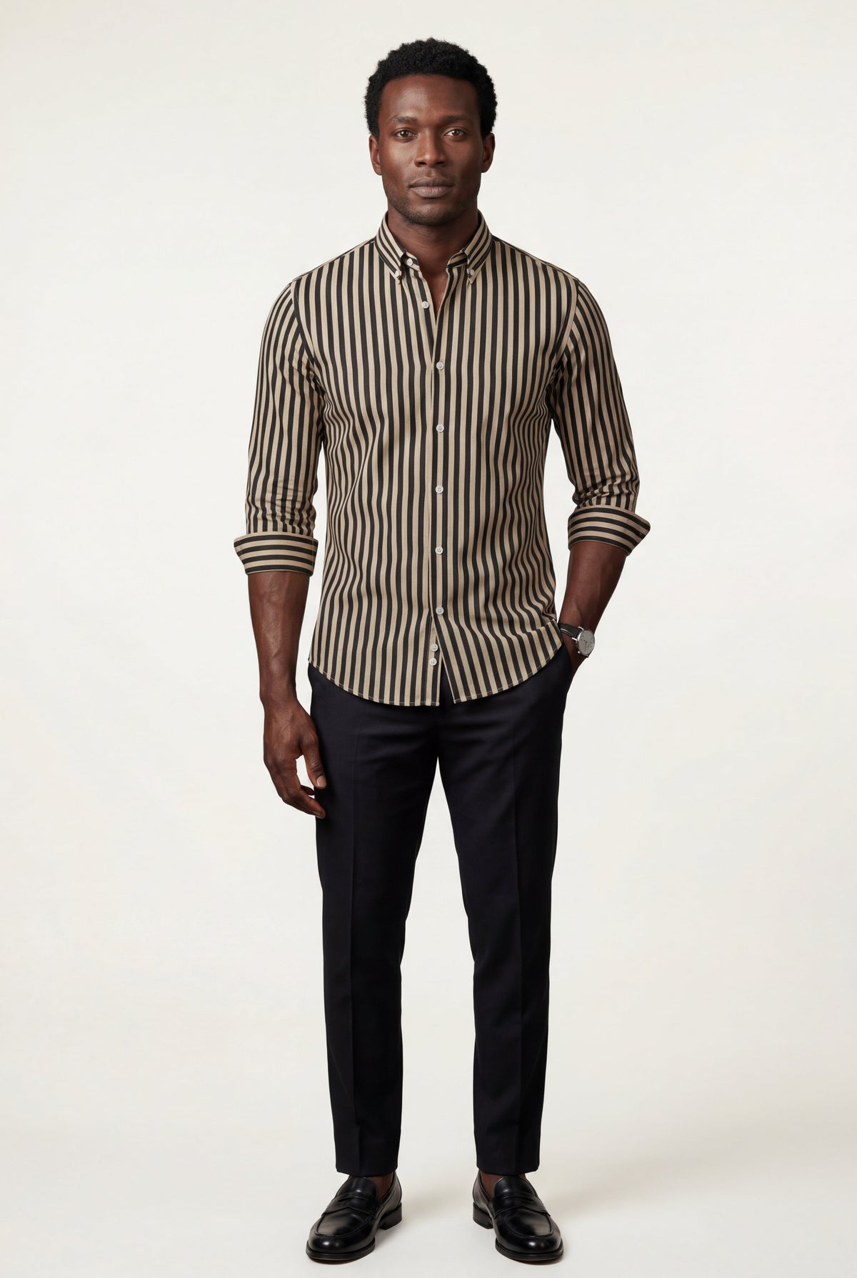 Men's Long Sleeve Striped Shirt in Tailored Fit