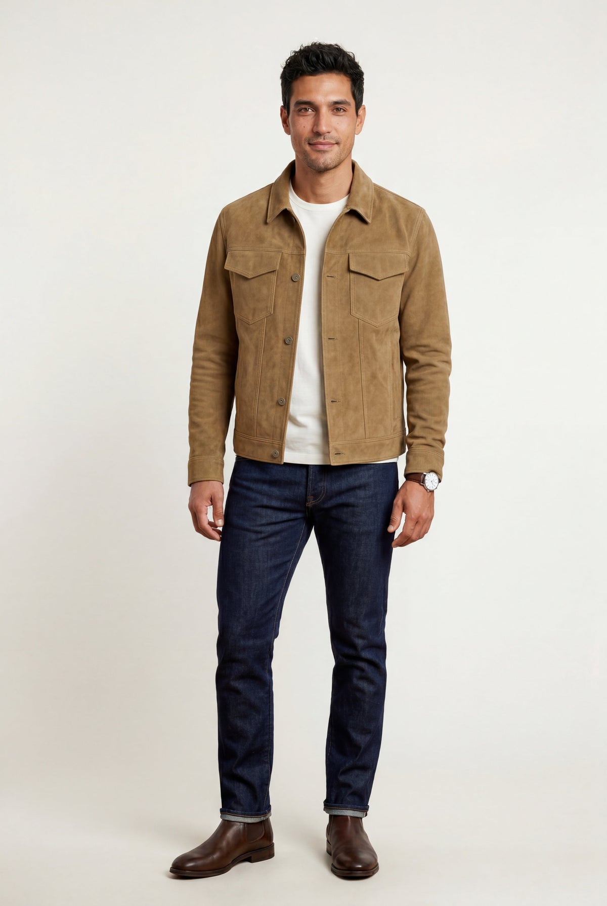 Men's Trucker Jacket with Button Front and Chest Pockets