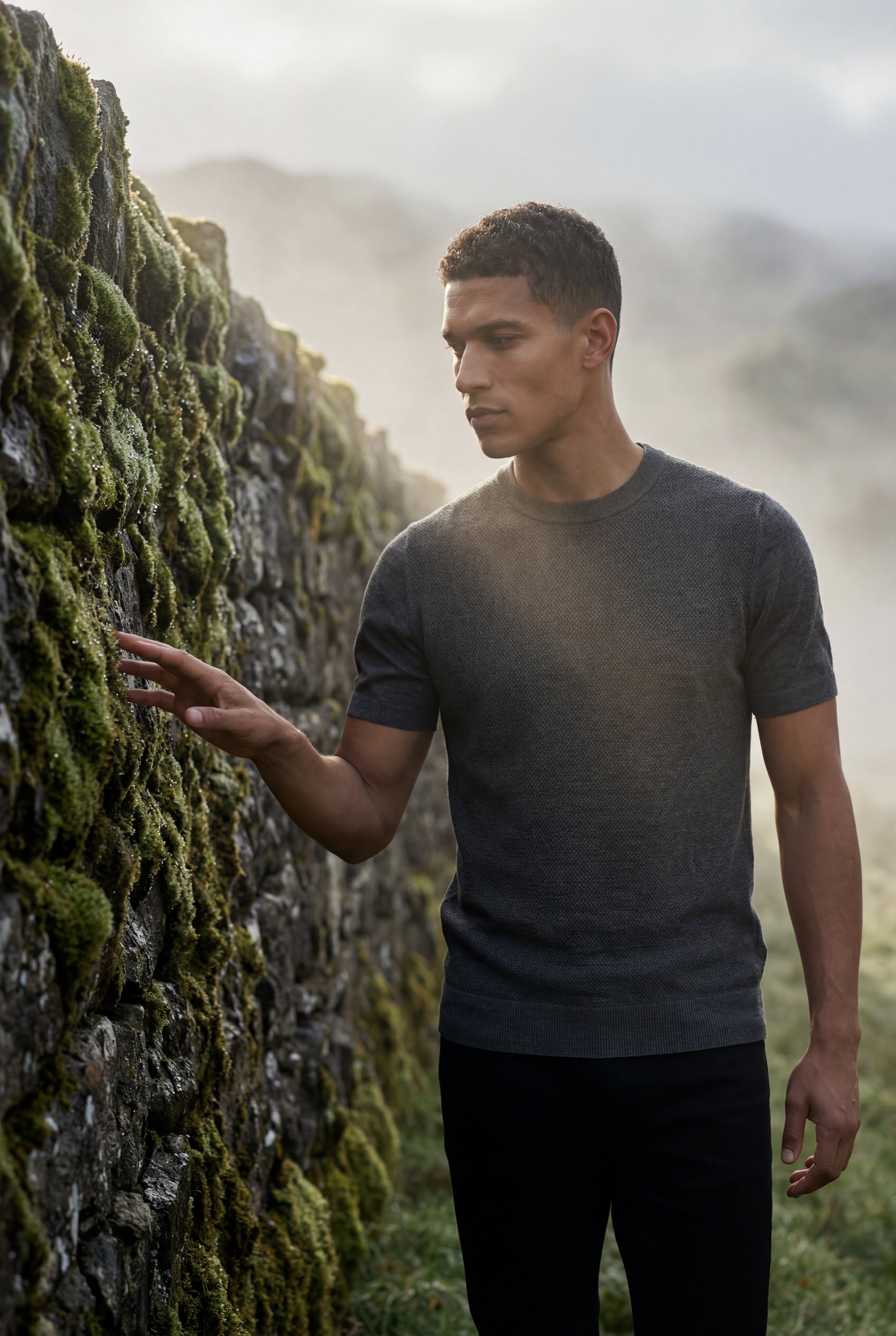 Fitted T-shirt for everyday wear – Short-sleeved knitted T-shirt for men