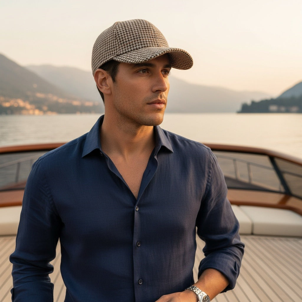 Men’s Houndstooth Check Baseball Cap with Curved Brim