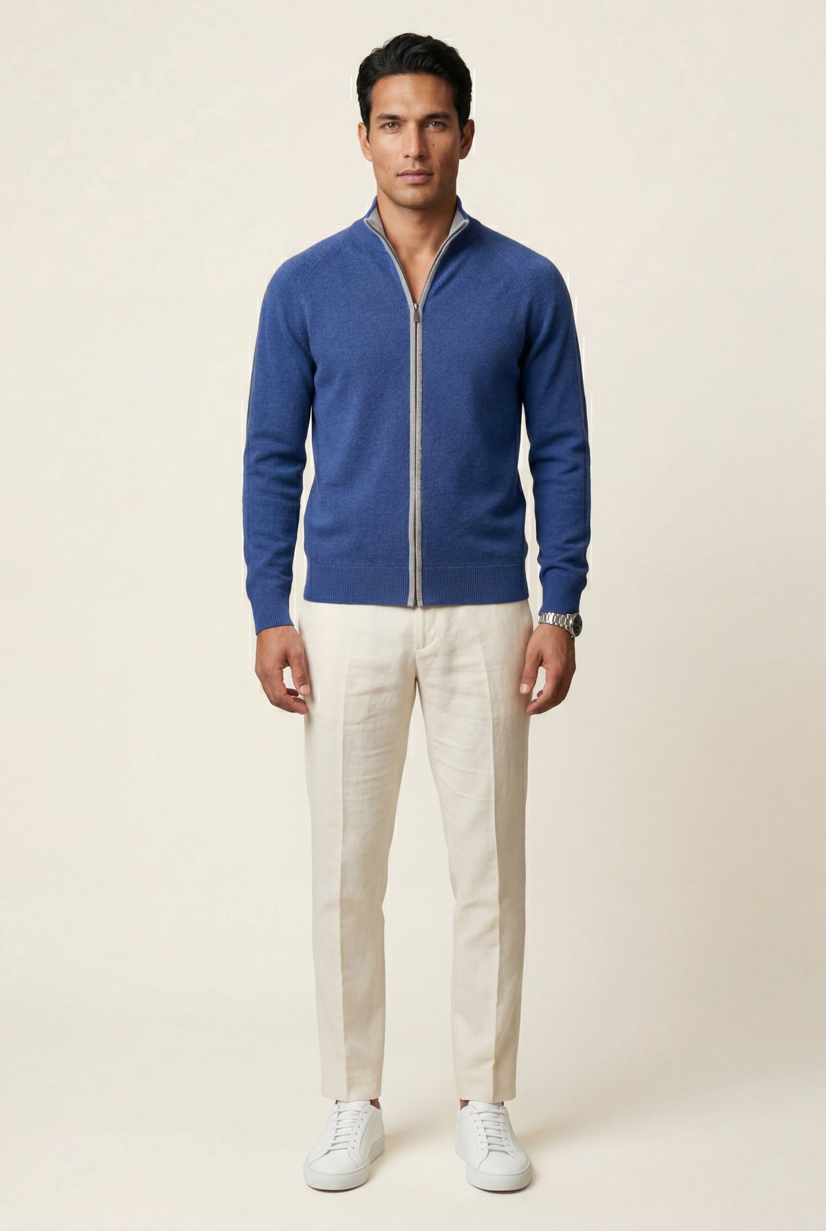 Men's Textured Knit Zip Up Cardigan