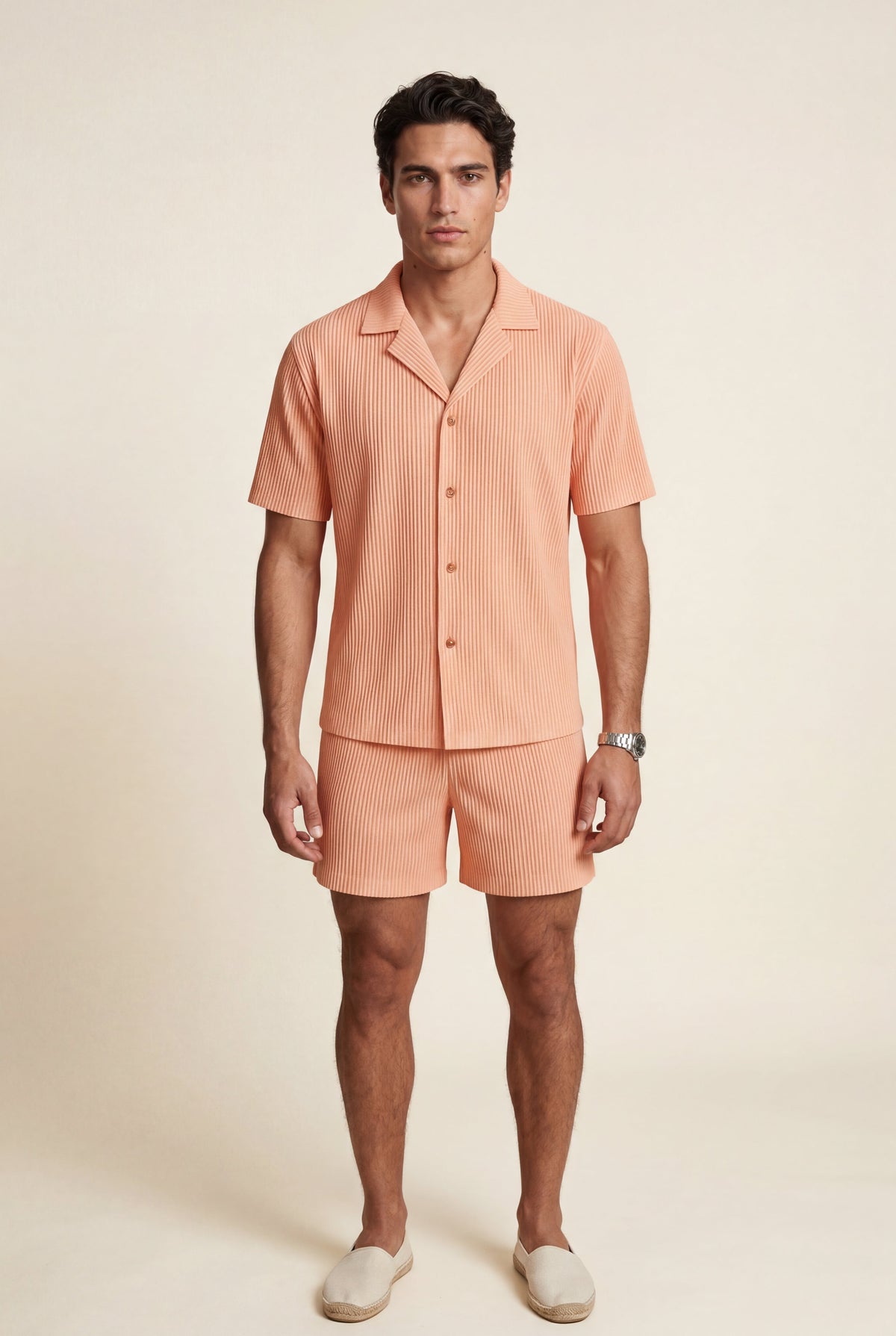Men's Ribbed Shirt and Shorts Co-ord Set