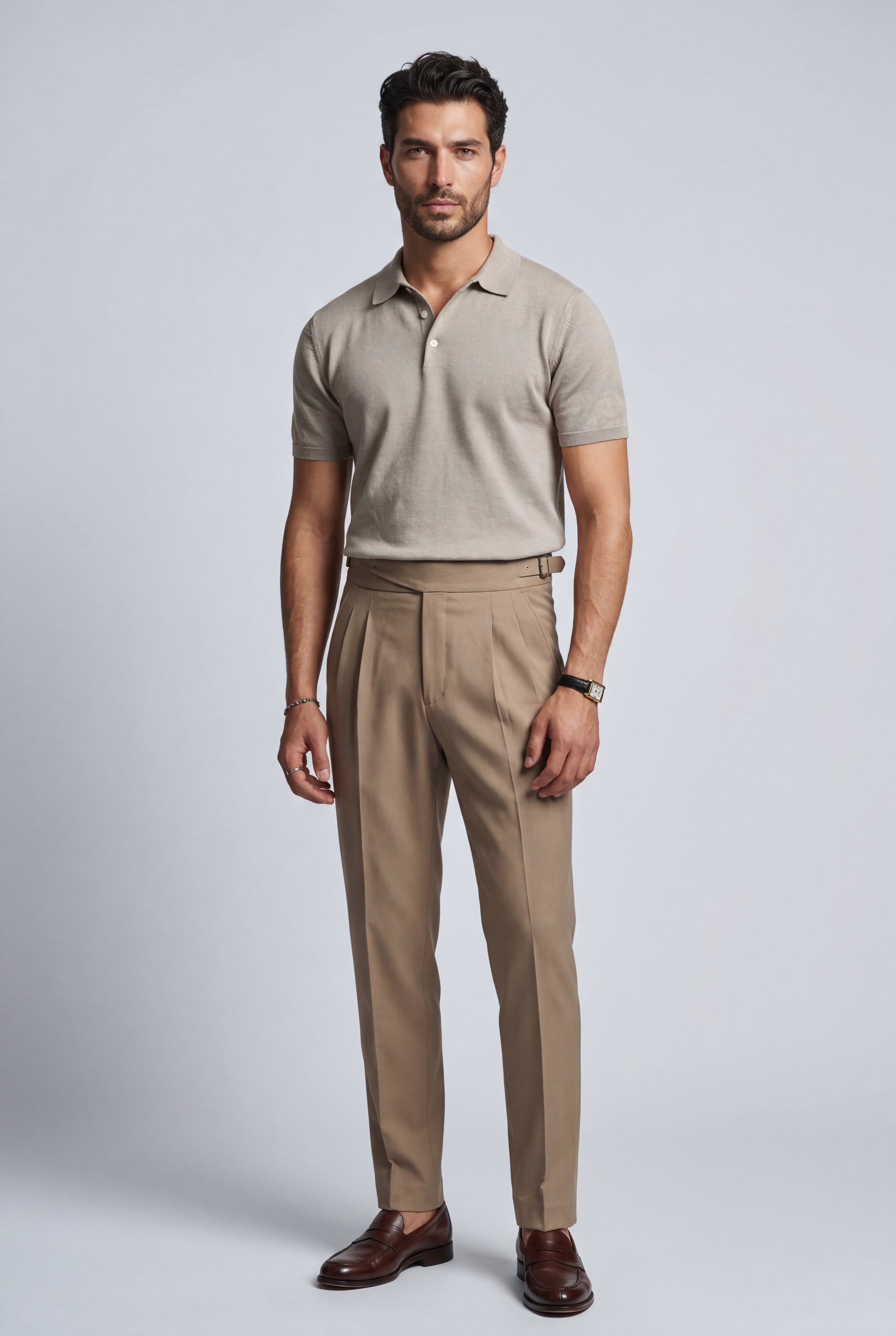 Caldrin – Taupe Short-Sleeve Knit Polo Shirt