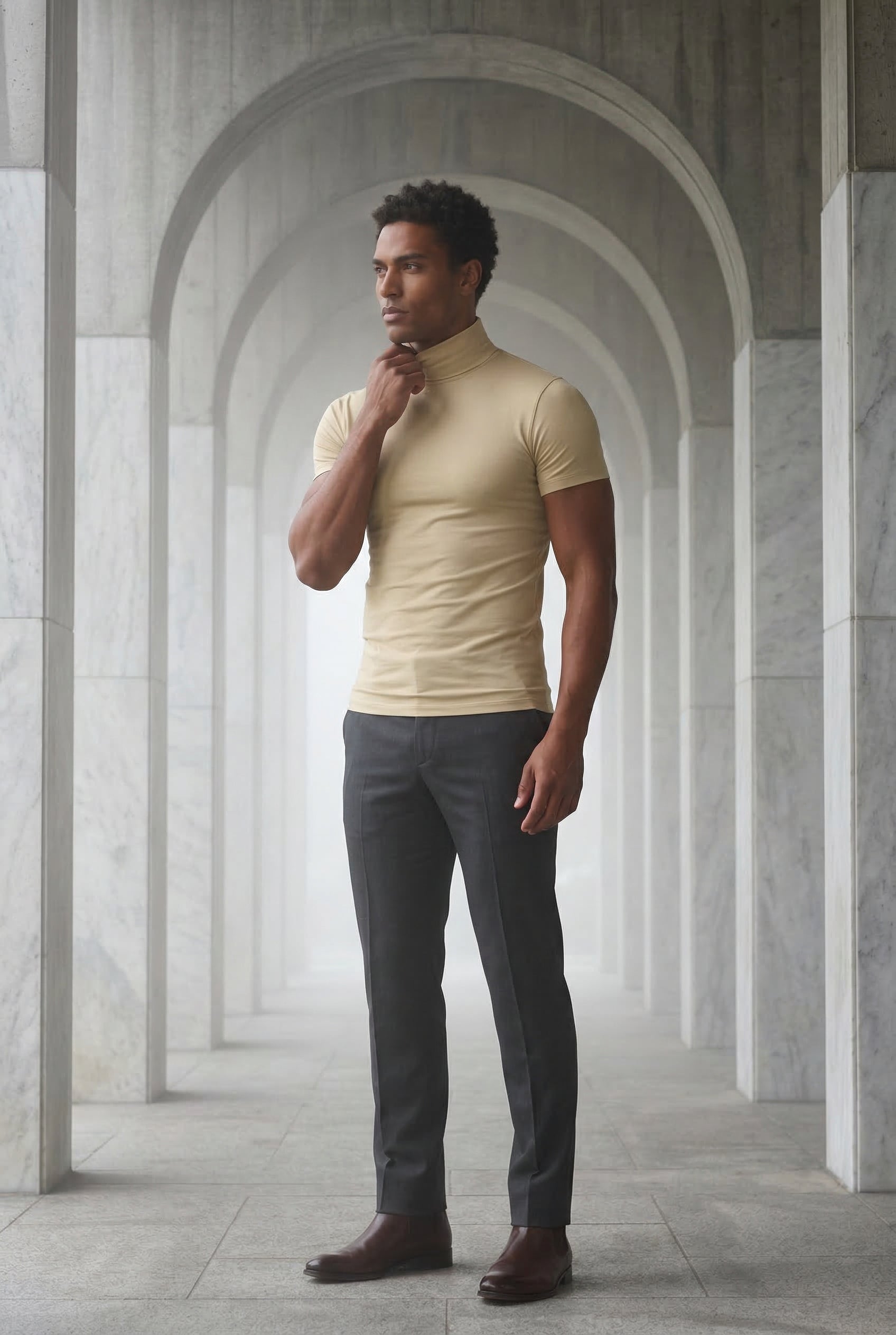Fitted T-shirt for everyday wear – Short-sleeved T-shirt with a roll neck for men