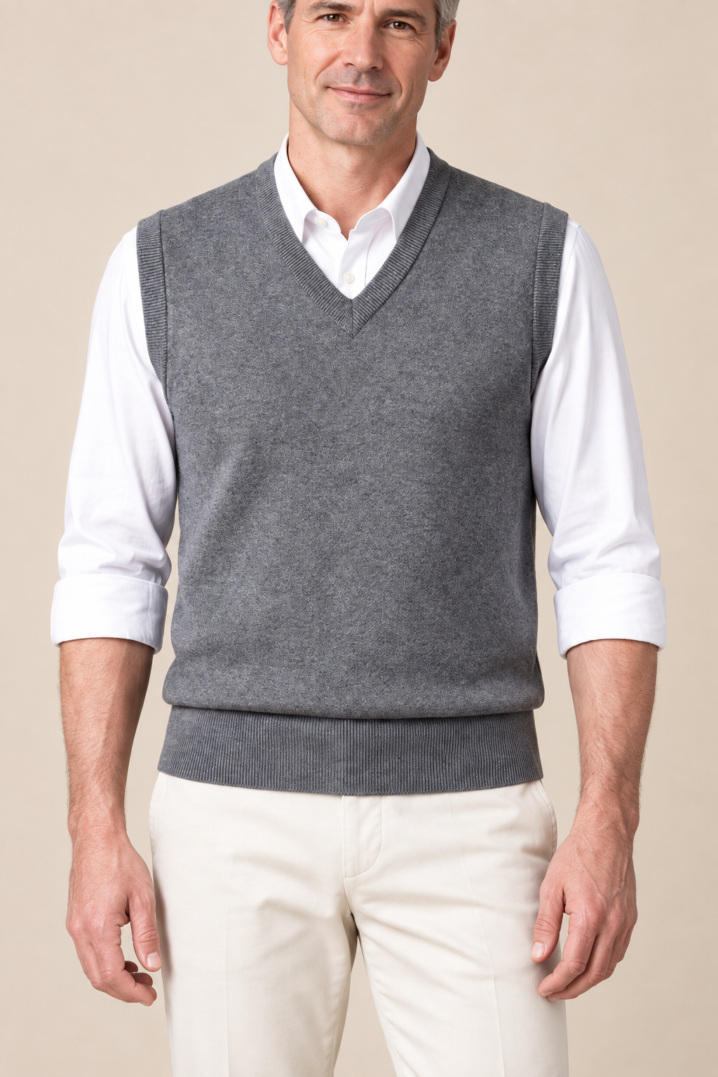 Men’s Plain Knit V-Neck Tank Top with Ribbed Trims