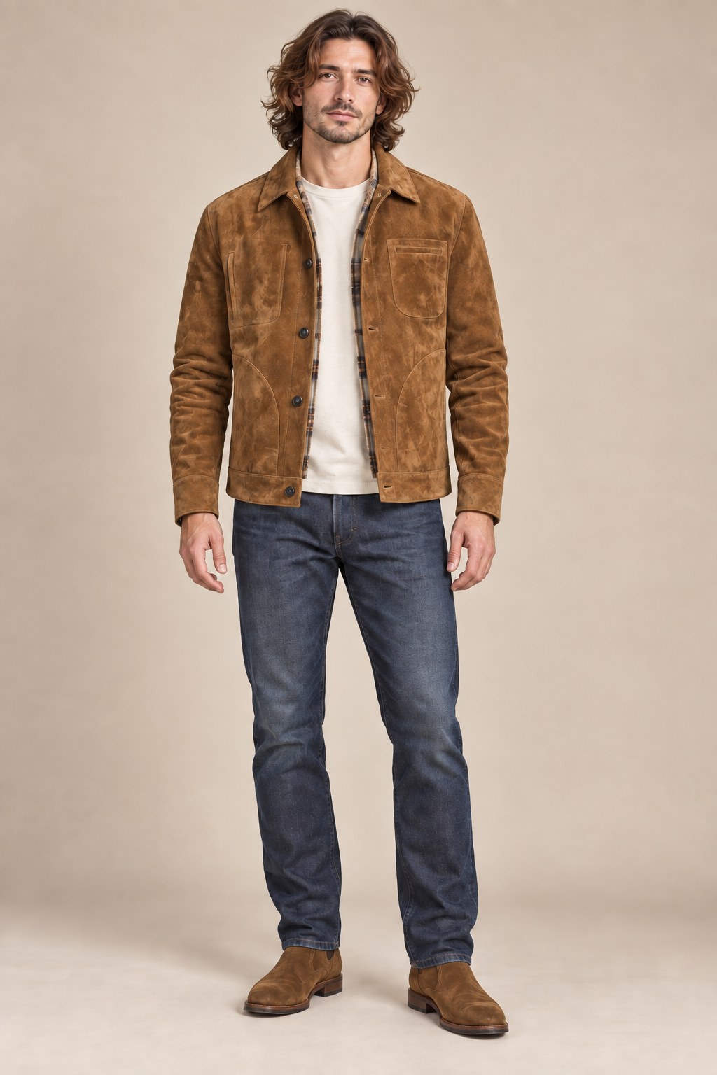 Men’s Genuine Pigskin Suede Shirt Jacket