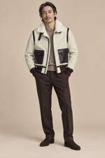 Men’s Sheepskin Shearling Aviator Jacket with Contrast Leather Trim