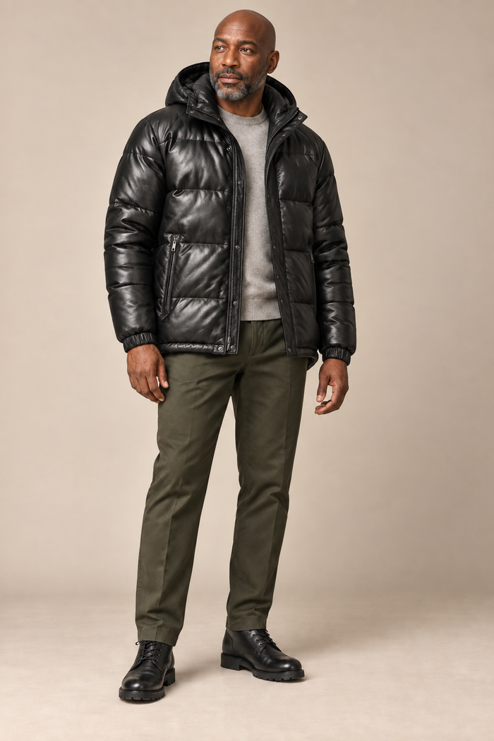 Men’s Genuine Cowhide Leather Hooded Moto Jacket