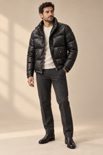 Men’s Genuine Sheepskin Leather Quilted Down Moto Jacket