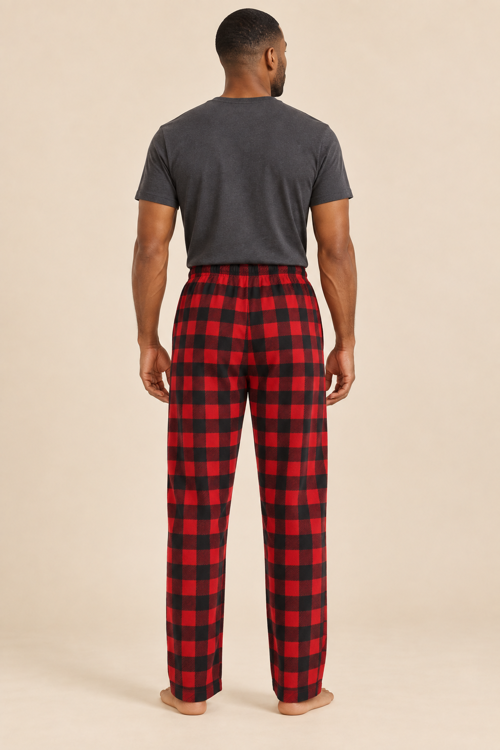 Men’s Plaid Fleece Pyjama Bottoms with Drawstring Waist