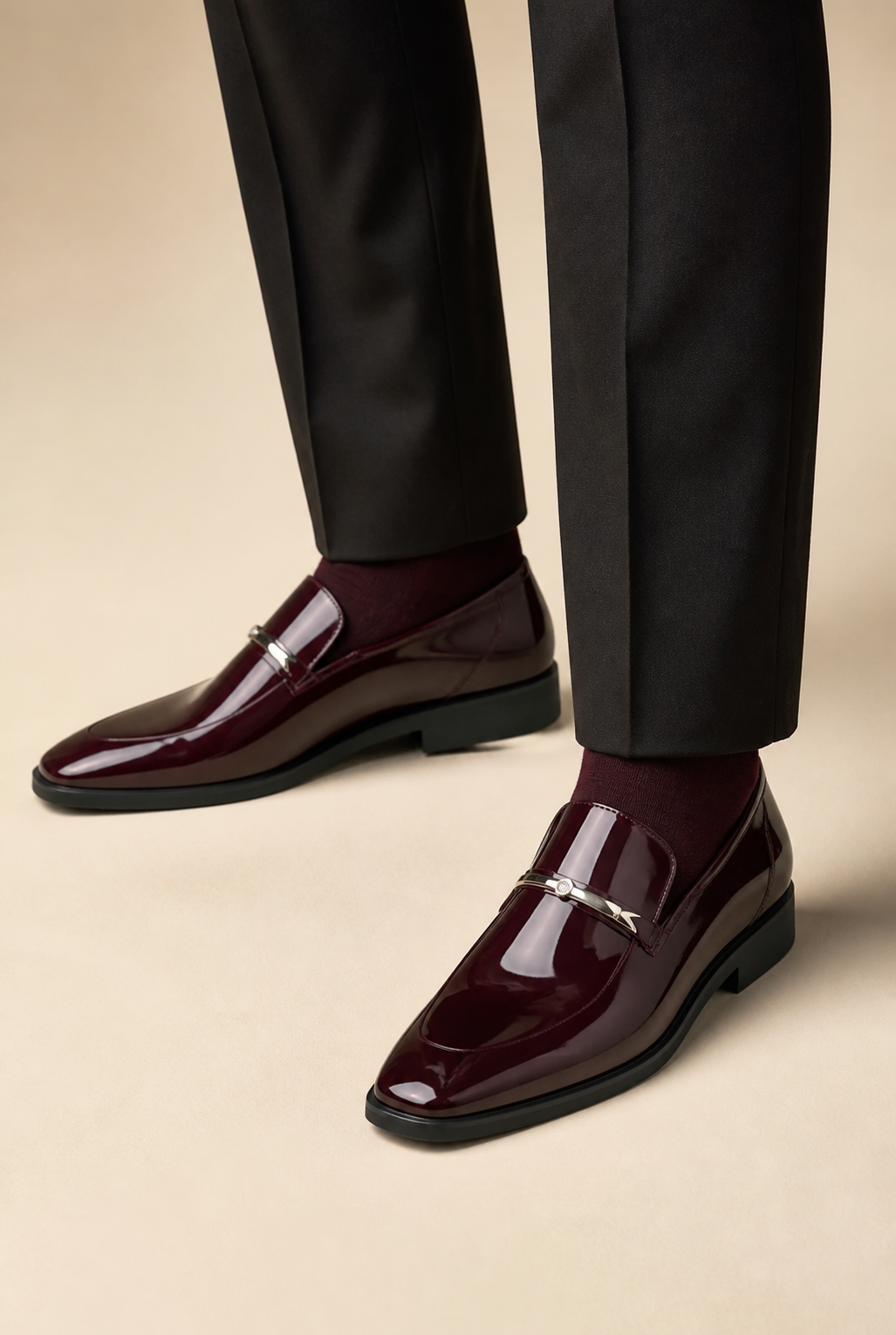 Men's Slip On Loafers with Metal Bar Detail