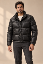 Men’s Genuine Sheepskin Leather Quilted Down Moto Jacket