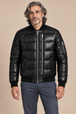 Men’s Genuine Sheepskin Leather Puffer Jacket with 90% White Duck Down