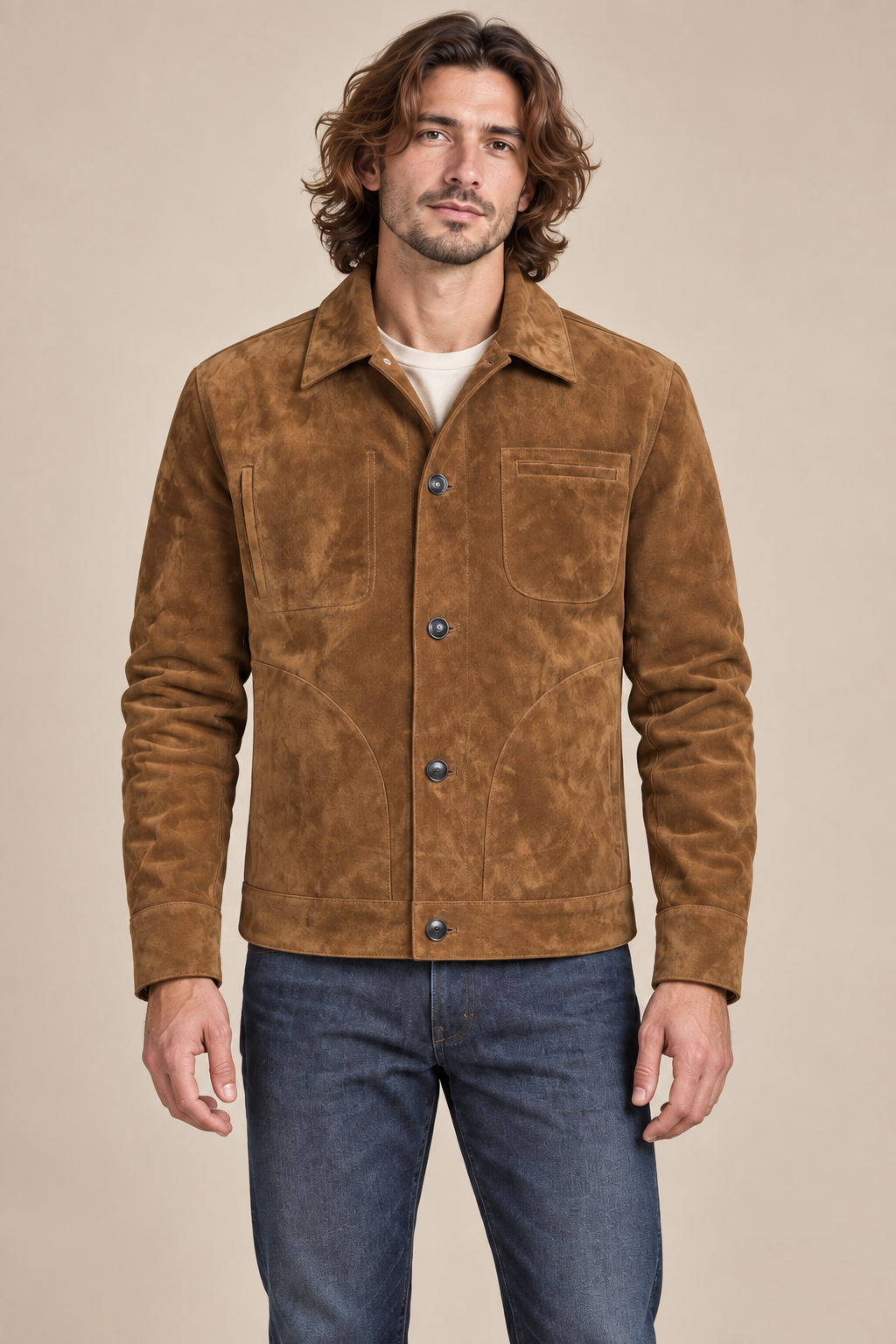 Men’s Genuine Pigskin Suede Shirt Jacket
