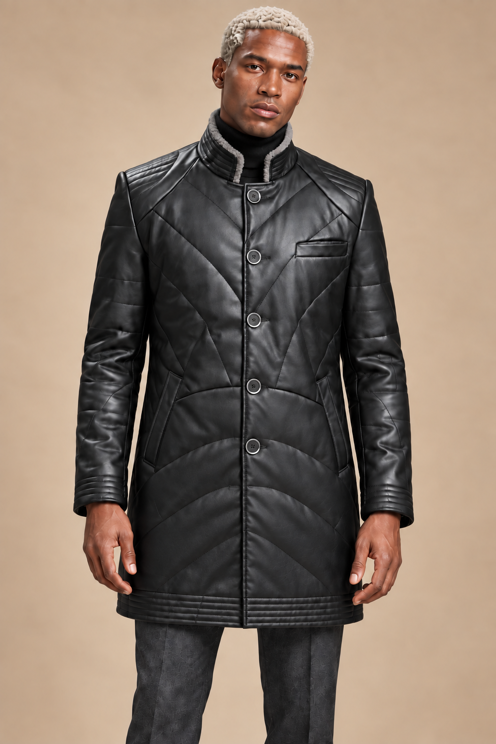Men’s Genuine Sheepskin Leather Quilted Longline Coat