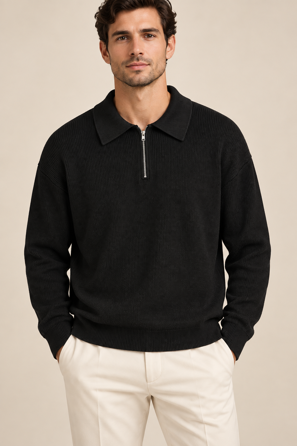 Men’s Half-Zip Knit Jumper with Polo Collar