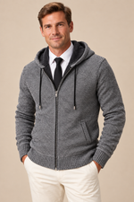 Men’s Hooded Knit Zip-Up Cardigan with Front Pockets
