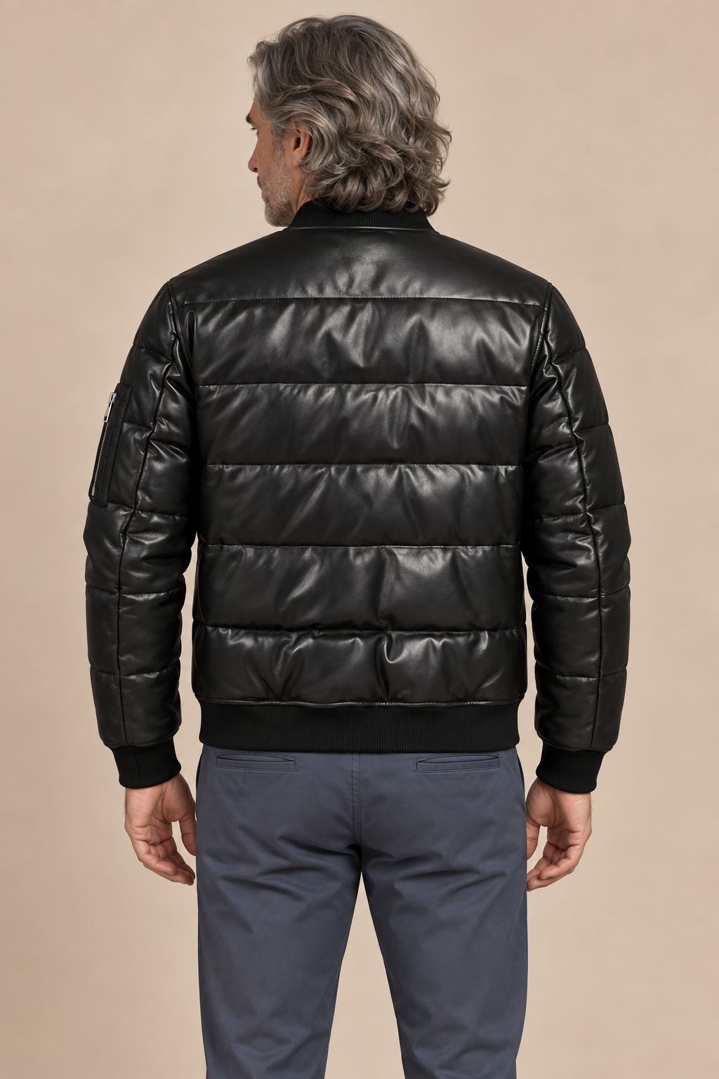 Men’s Genuine Sheepskin Leather Puffer Jacket with 90% White Duck Down