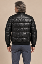 Men’s Genuine Sheepskin Leather Puffer Jacket with 90% White Duck Down
