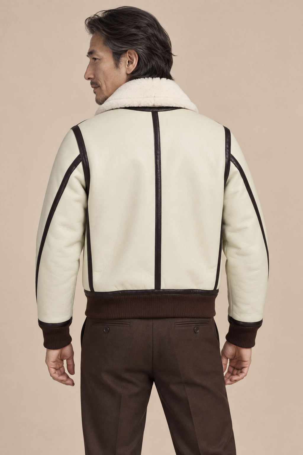 Men’s Sheepskin Shearling Aviator Jacket with Contrast Leather Trim