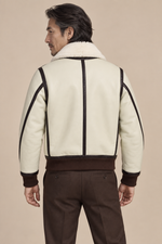 Men’s Sheepskin Shearling Aviator Jacket with Contrast Leather Trim