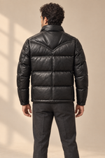 Men’s Genuine Sheepskin Leather Quilted Down Moto Jacket