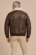 Men’s Genuine Sheepskin Shearling Moto Jacket with Turn-Down Collar