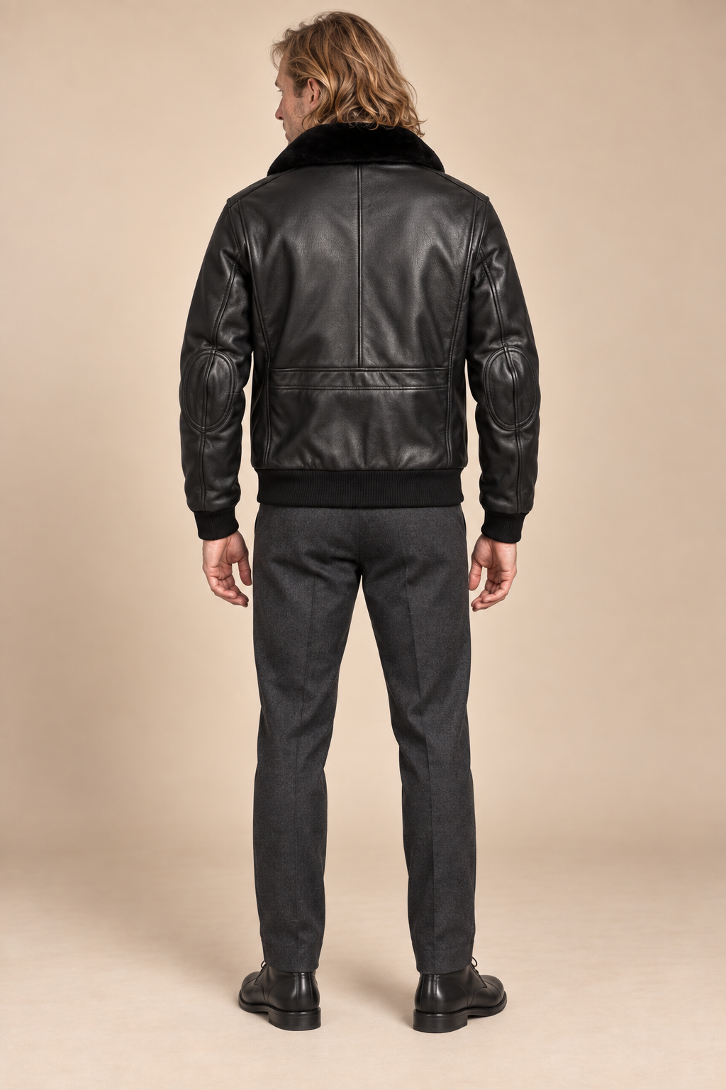 Men’s Genuine Cowhide Leather Aviator Jacket with Fur Collar