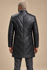 Men’s Genuine Sheepskin Leather Quilted Longline Coat