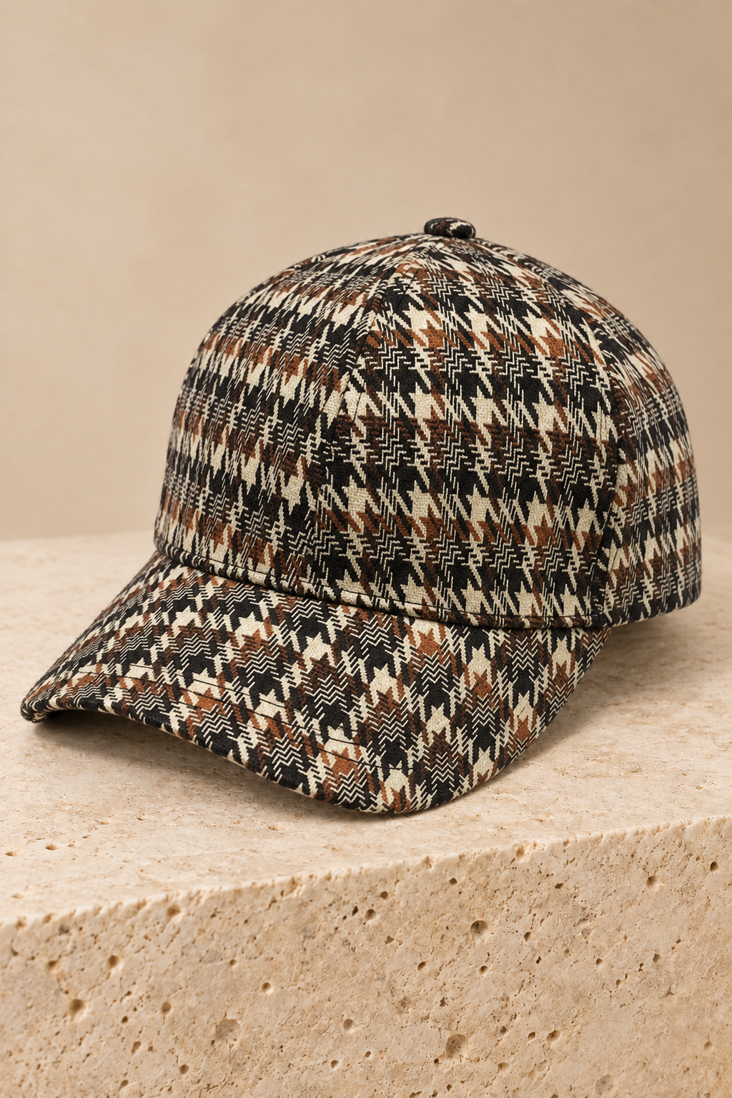 Men’s Houndstooth Check Baseball Cap with Curved Brim
